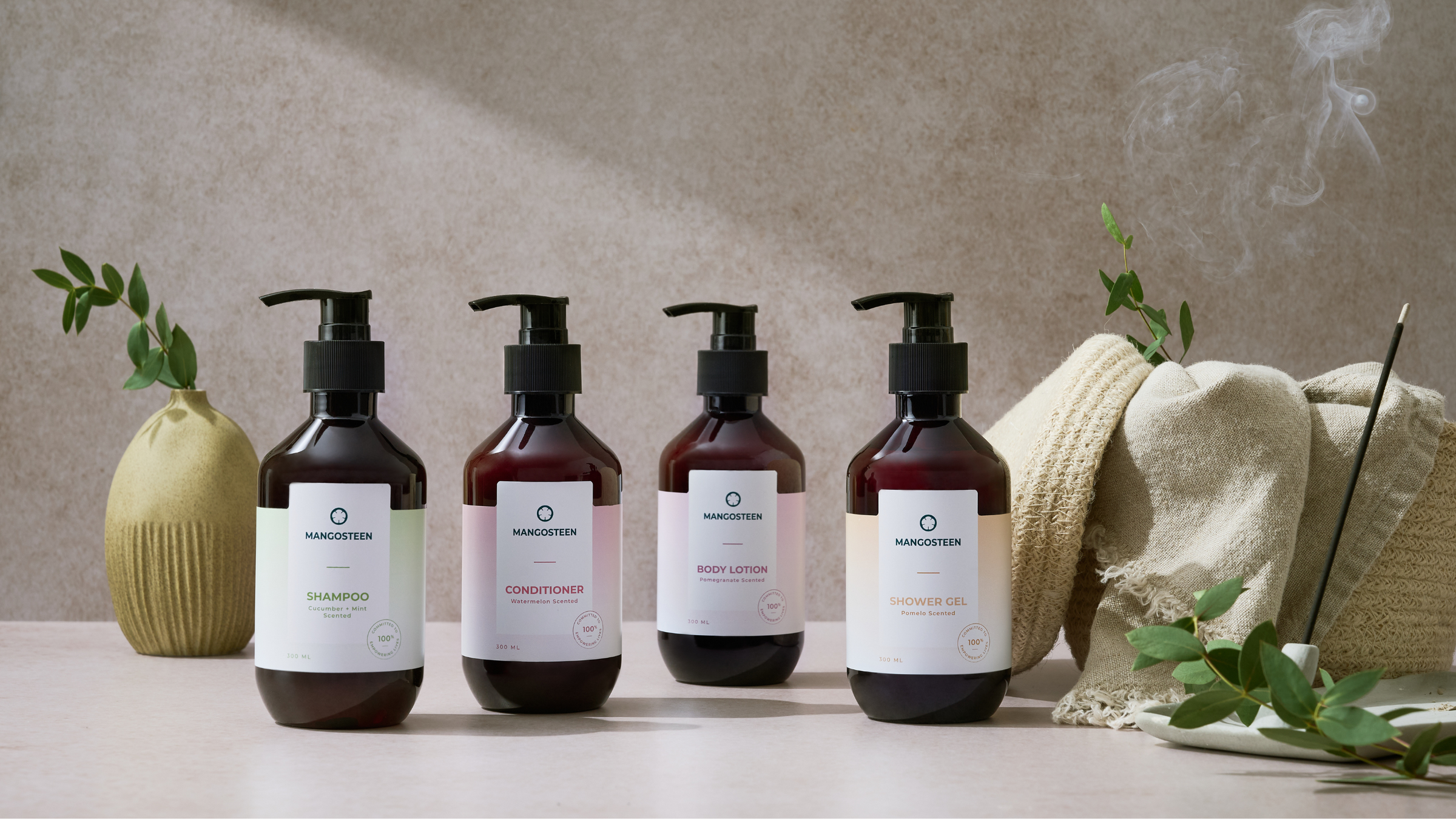 Pamper Gift Set: Cucumber & Mint Shampoo, Watermelon Conditioner, Pomegranate Body Lotion, Pomelo Shower Gel